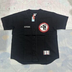 Supreme 40 Acres Logo Twill Baseball Jacket Black Short Sleeve